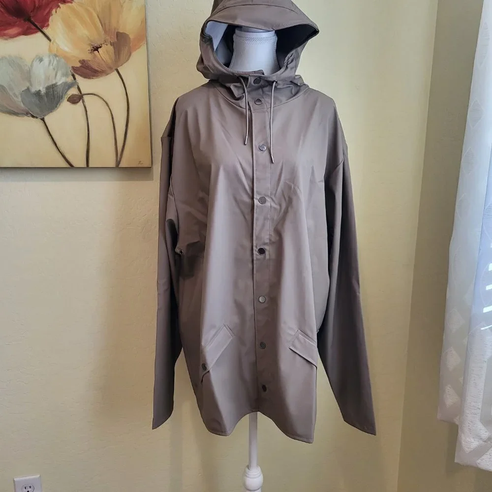 NWT Rains Unisex Waterproof Jacket Size Color Taupe Size XL - Picture 9 of 11